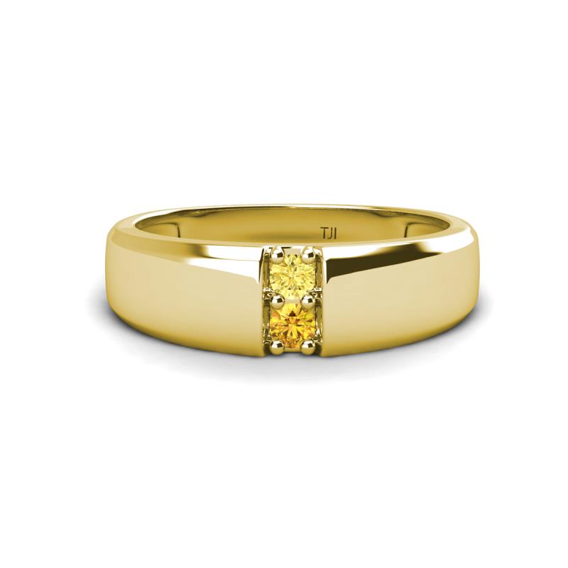 Ethan 3.00 mm Round Yellow Sapphire and Citrine 2 Stone Men Wedding Ring 