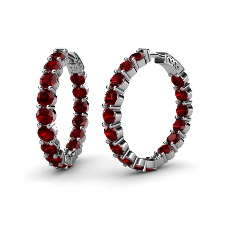 Carisa 12.77 ctw (4.50 mm) Inside Outside Round Red Garnet Eternity Hoop Earrings 