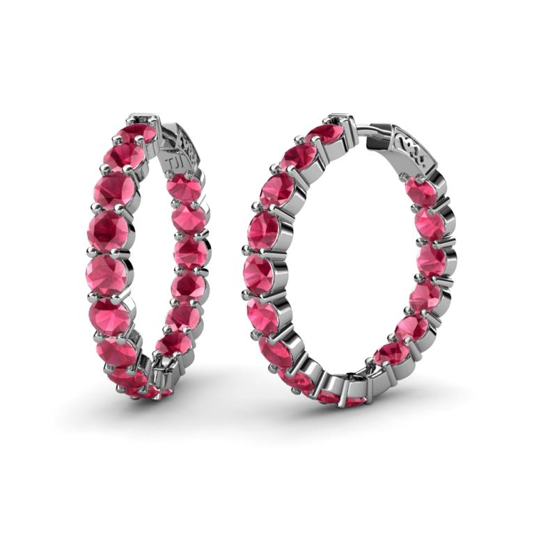 Carisa 12.77 ctw (4.50 mm) Inside Outside Round Rhodolite Garnet Eternity Hoop Earrings 