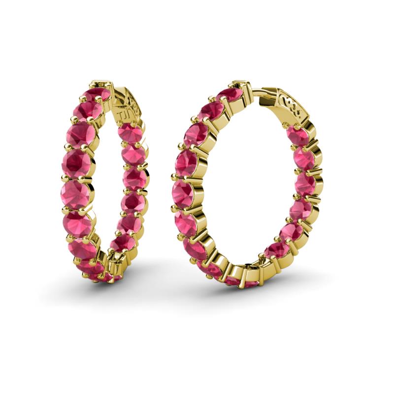 Carisa 12.77 ctw (4.50 mm) Inside Outside Round Rhodolite Garnet Eternity Hoop Earrings 