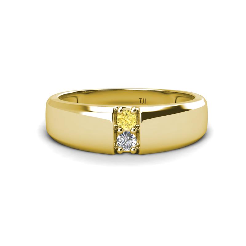 Ethan 3.00 mm Round Yellow Sapphire and Diamond 2 Stone Men Wedding Ring 