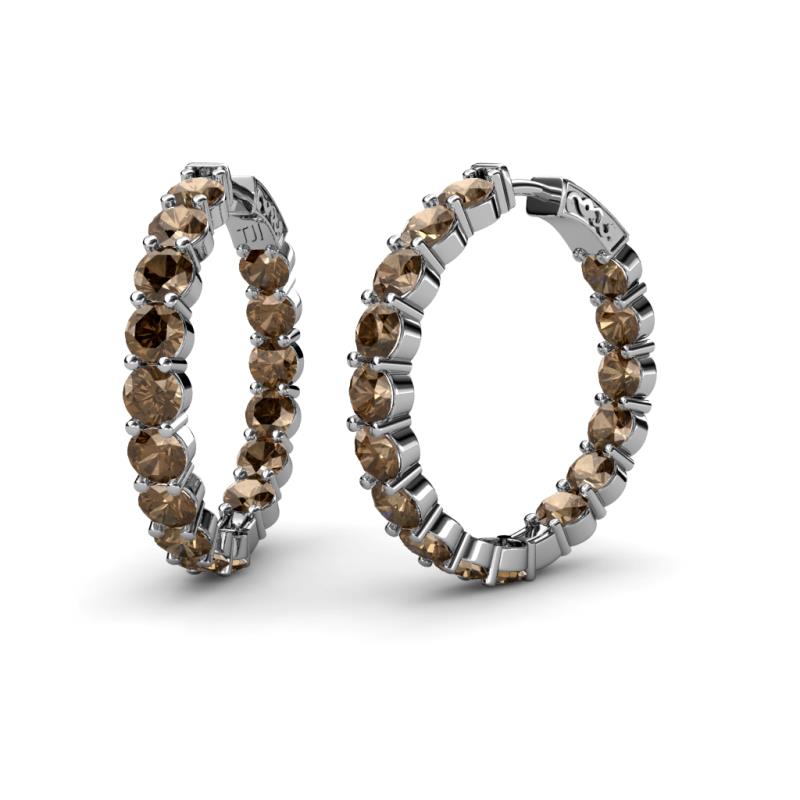 Carisa 10.64 ctw (4.50 mm) Inside Outside Round Smoky Quartz Eternity Hoop Earrings 