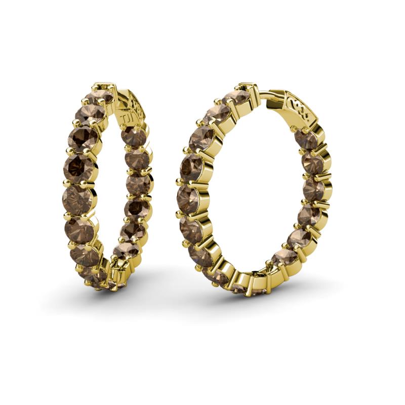 Carisa 10.64 ctw (4.50 mm) Inside Outside Round Smoky Quartz Eternity Hoop Earrings 