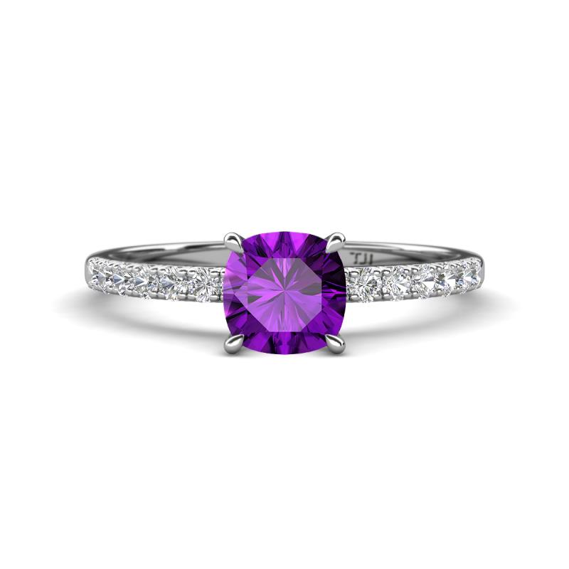 Aurin 6.00 mm Cushion Shape Amethyst and Diamond Engagement Ring 