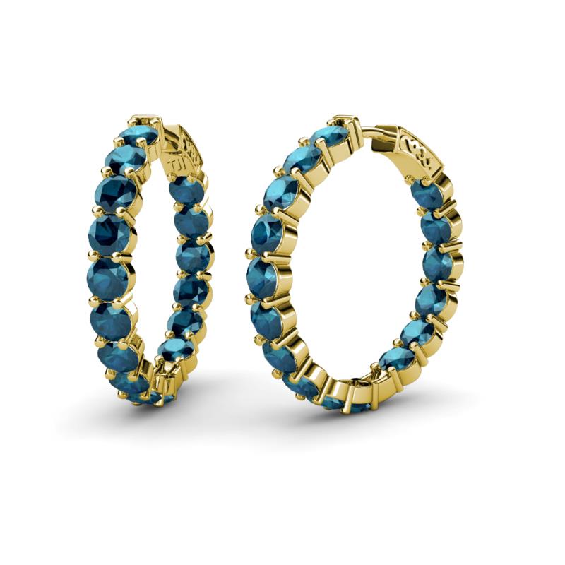 Carisa 11.20 ctw (4.50 mm) Inside Outside Round Blue Diamond Eternity Hoop Earrings 