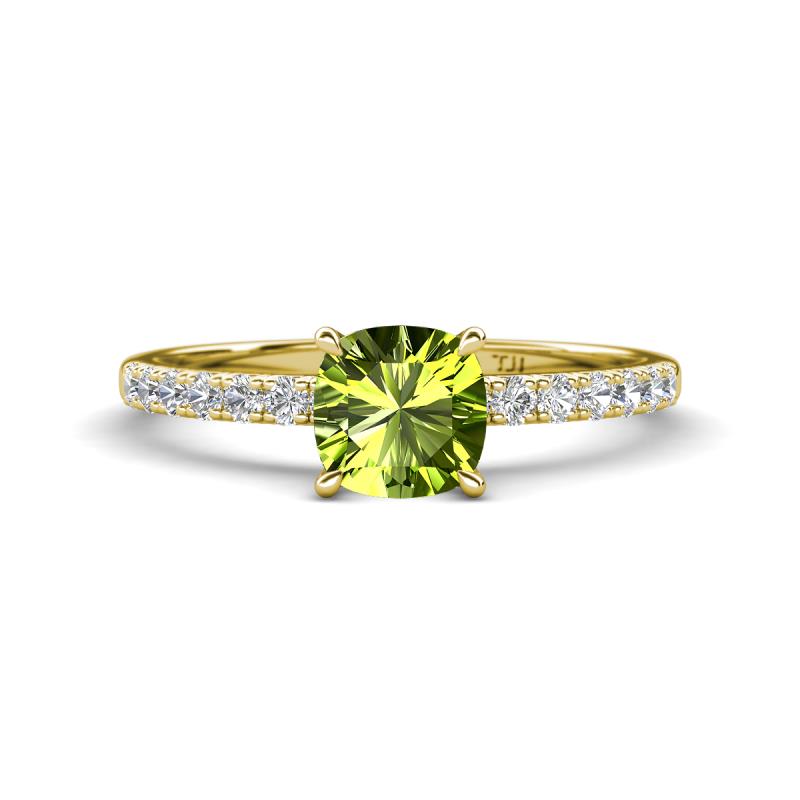 Aurin 6.00 mm Cushion Shape Peridot and Diamond Engagement Ring 