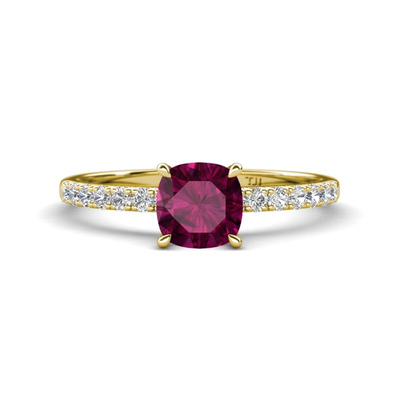 Aurin 6.00 mm Cushion Shape Rhodolite Garnet and Diamond Engagement Ring 