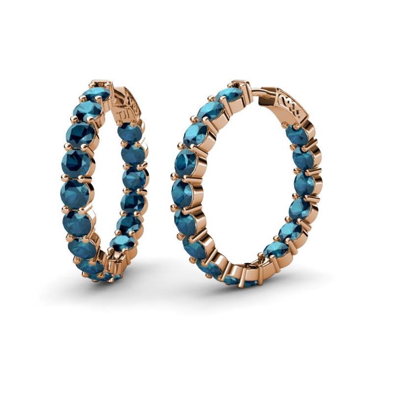 Carisa 11.20 ctw (4.50 mm) Inside Outside Round Blue Diamond Eternity Hoop Earrings 