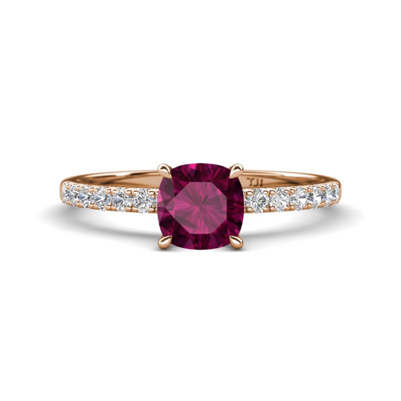 Aurin 6.00 mm Cushion Shape Rhodolite Garnet and Diamond Engagement Ring 