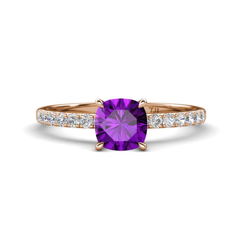 Aurin 6.00 mm Cushion Shape Amethyst and Diamond Engagement Ring 