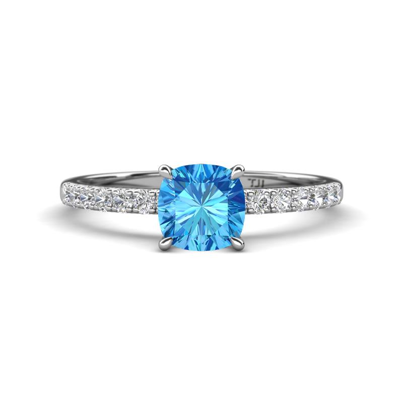 Aurin 6.00 mm Cushion Shape Blue Topaz and Diamond Engagement Ring 