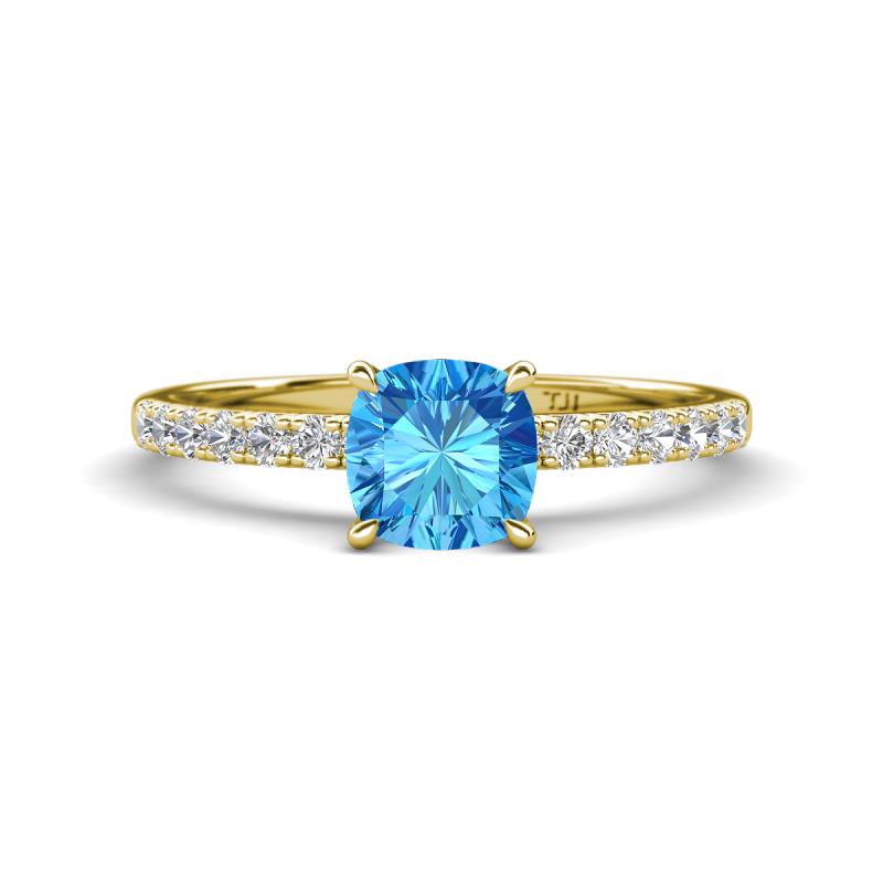 Aurin 6.00 mm Cushion Shape Blue Topaz and Diamond Engagement Ring 