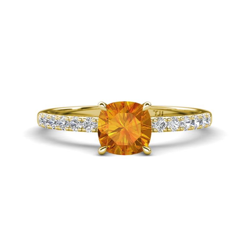 Aurin 6.00 mm Cushion Shape Citrine and Diamond Engagement Ring 