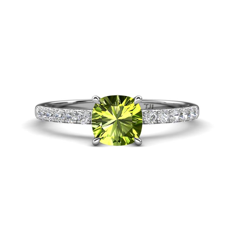 Aurin 6.00 mm Cushion Shape Peridot and Diamond Engagement Ring 