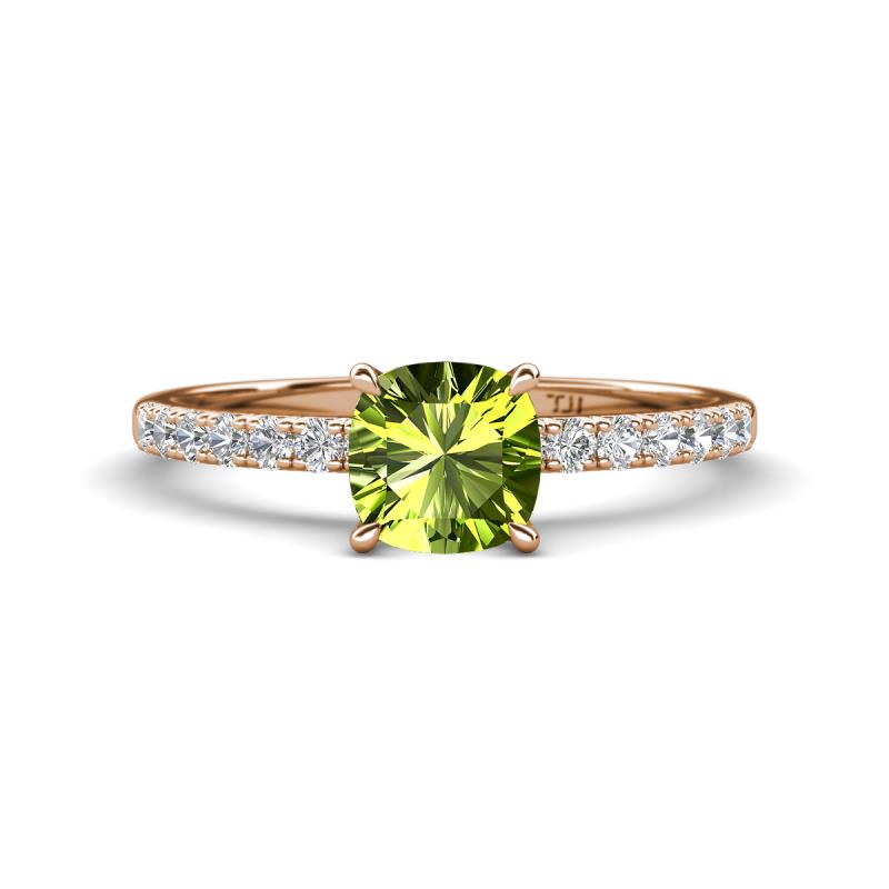 Aurin 6.00 mm Cushion Shape Peridot and Diamond Engagement Ring 