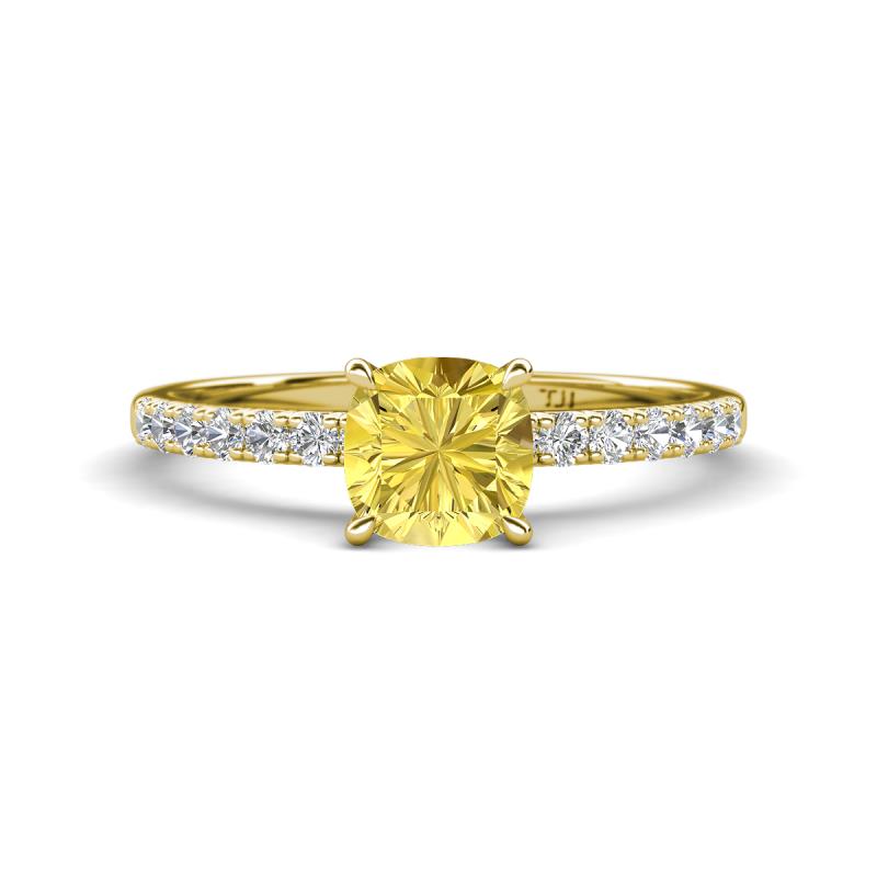 Aurin 6.00 mm Cushion Shape Lab Created Yellow Sapphire and Diamond Engagement Ring 