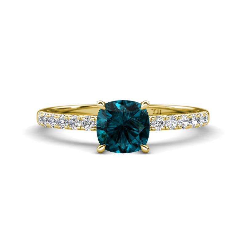 Aurin 6.00 mm Cushion Shape London Blue Topaz and Diamond Engagement Ring 