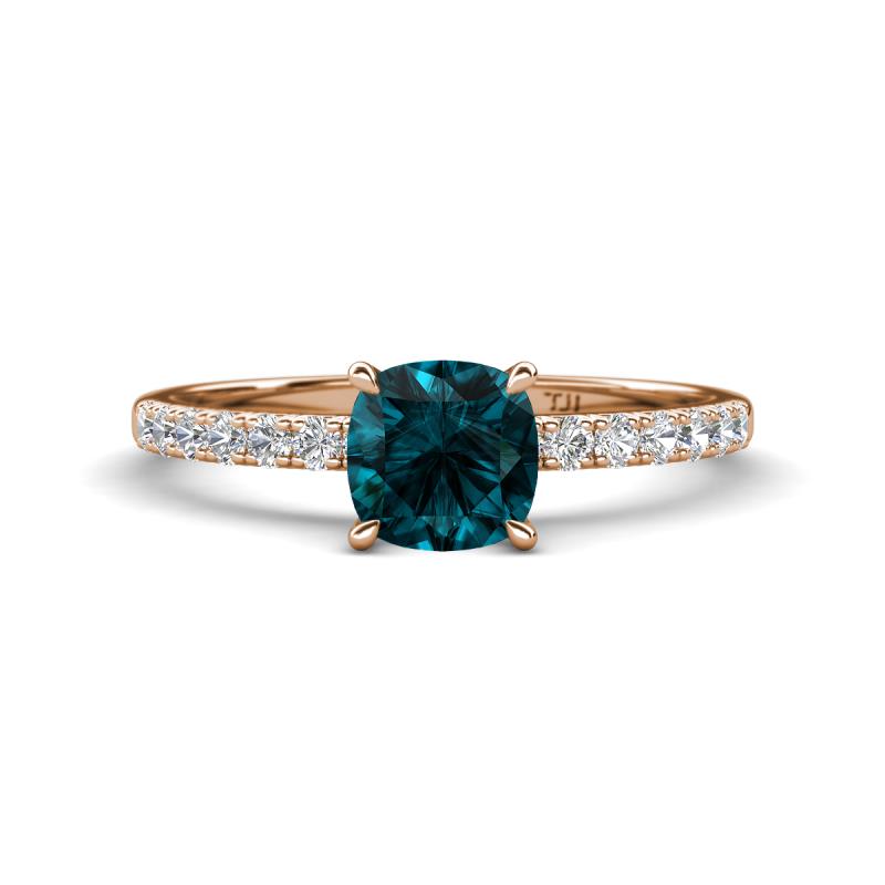 Aurin 6.00 mm Cushion Shape London Blue Topaz and Diamond Engagement Ring 