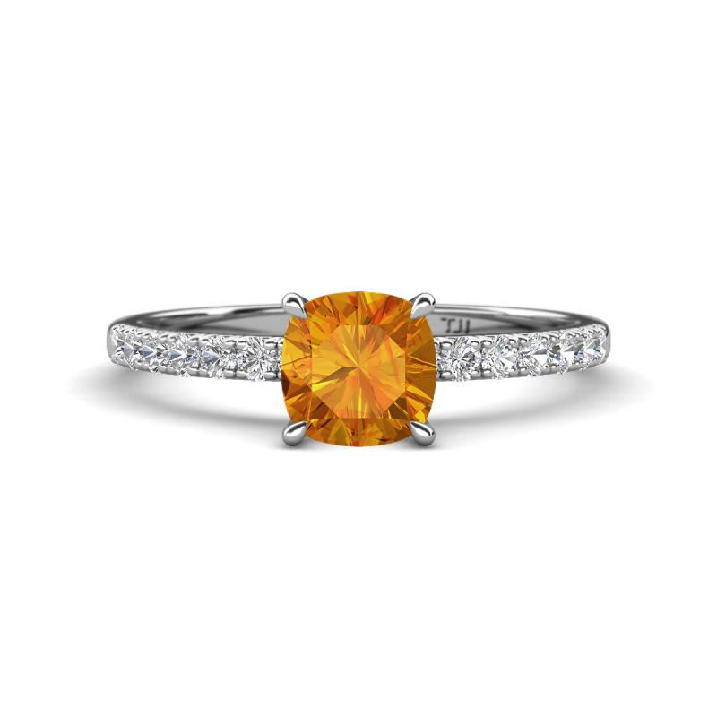 Aurin 6.00 mm Cushion Shape Citrine and Diamond Engagement Ring 