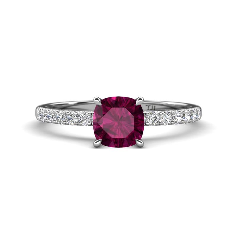 Aurin 6.00 mm Cushion Shape Rhodolite Garnet and Diamond Engagement Ring 