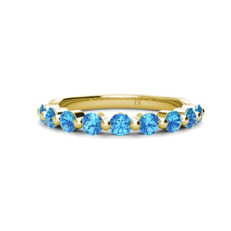 Venice 3.00 mm Round Blue Topaz 9 Stone Wedding Band 