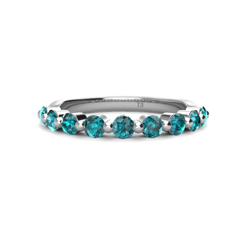 Venice 3.00 mm Round London Blue Topaz 9 Stone Wedding Band 