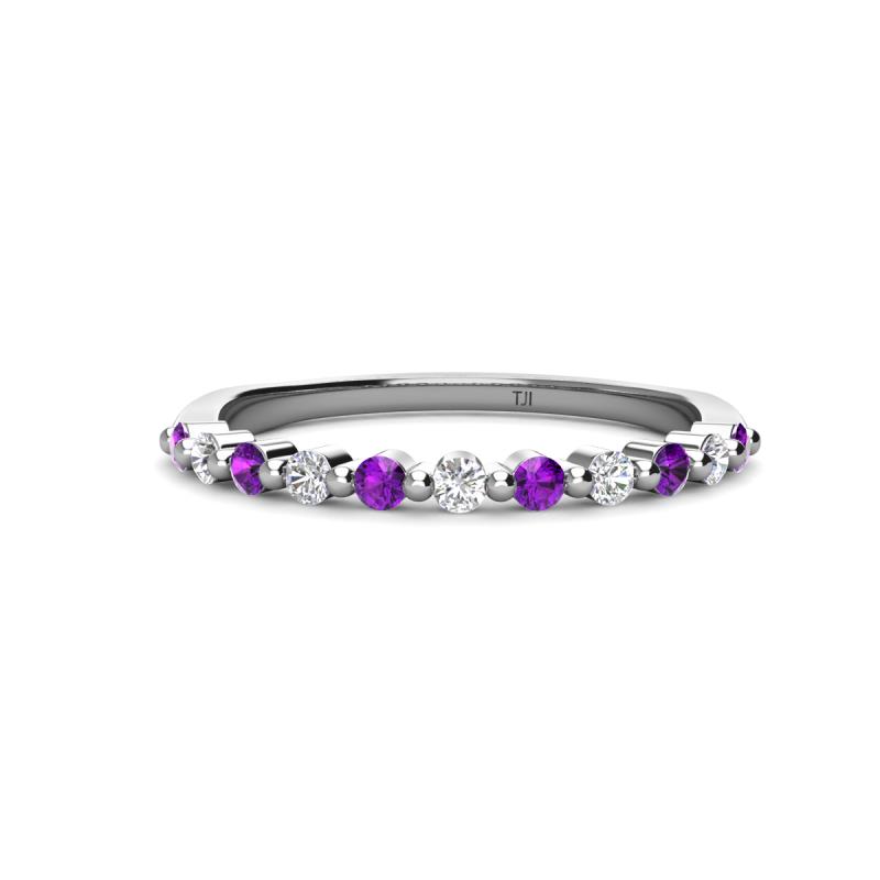 Venice 2.00 mm Round Amethyst and Diamond 11 Stone Wedding Band 