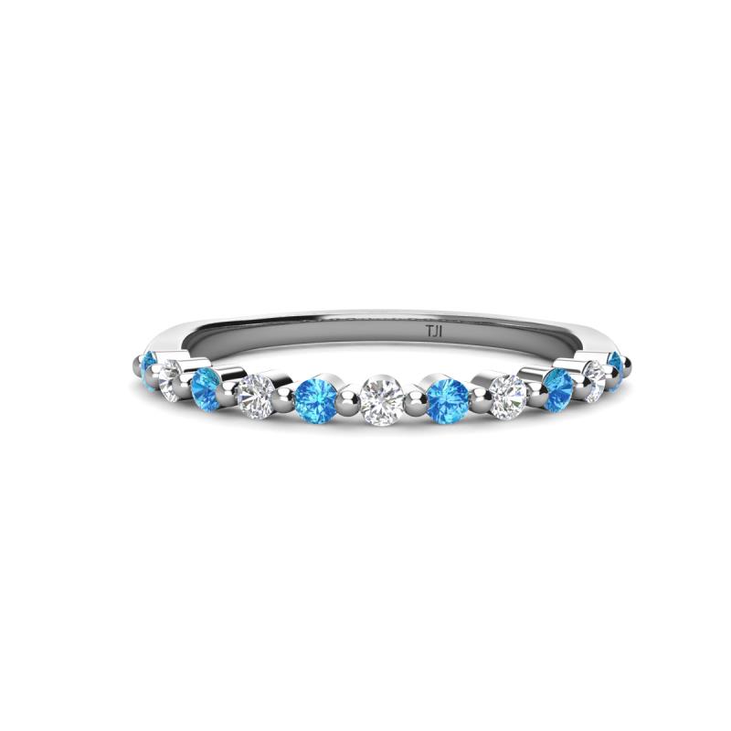 Venice 2.00 mm Round Blue Topaz and Diamond 11 Stone Wedding Band 
