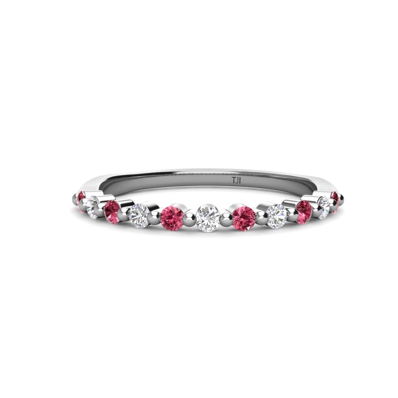 Venice 2.00 mm Round Pink Tourmaline and Diamond 11 Stone Wedding Band 