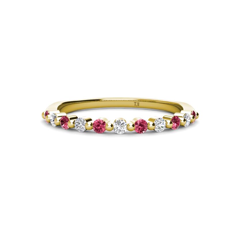 Venice 2.00 mm Round Pink Tourmaline and Diamond 11 Stone Wedding Band 