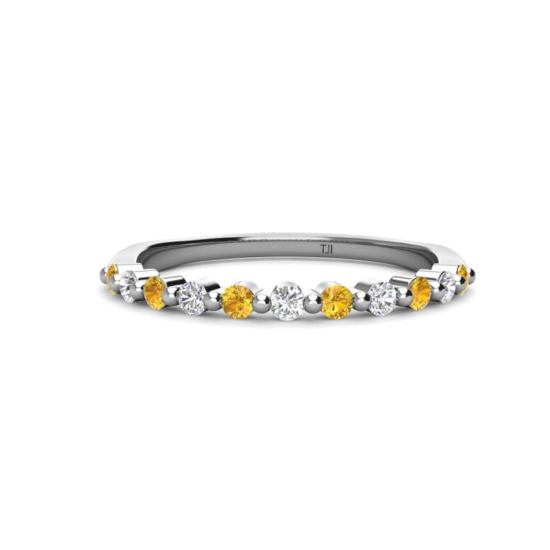 Venice 2.00 mm Round Citrine and Diamond 11 Stone Wedding Band 