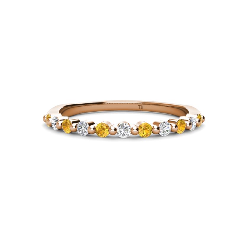 Venice 2.00 mm Round Citrine and Diamond 11 Stone Wedding Band 