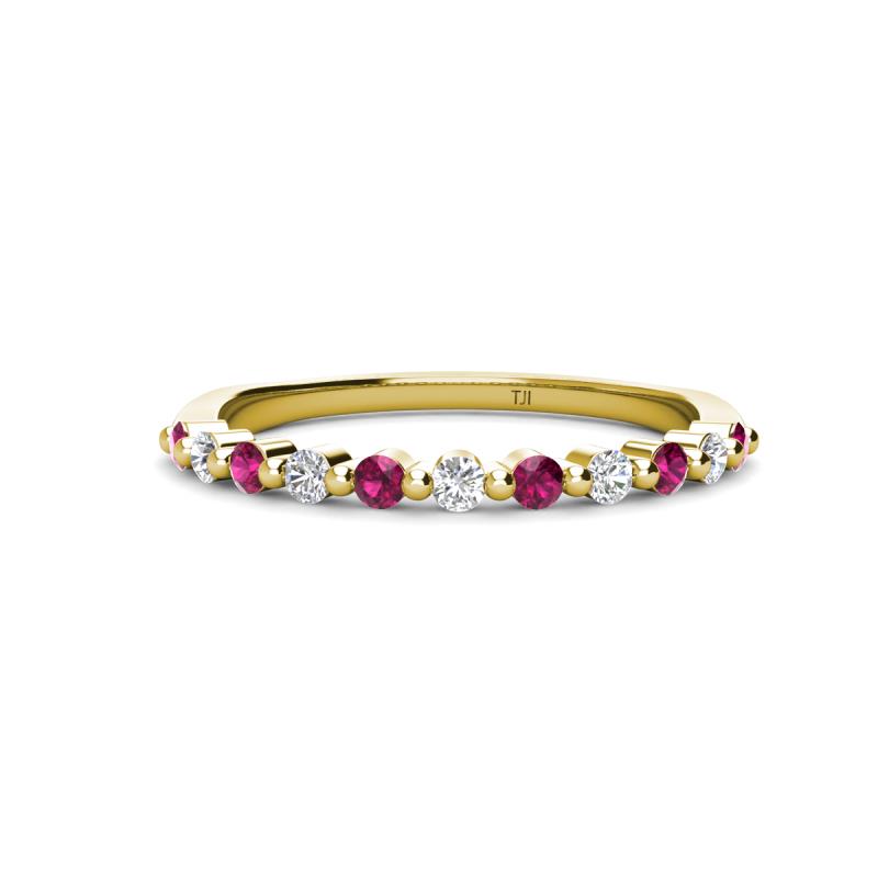 Venice 2.00 mm Round Rhodolite Garnet and Diamond 11 Stone Wedding Band 