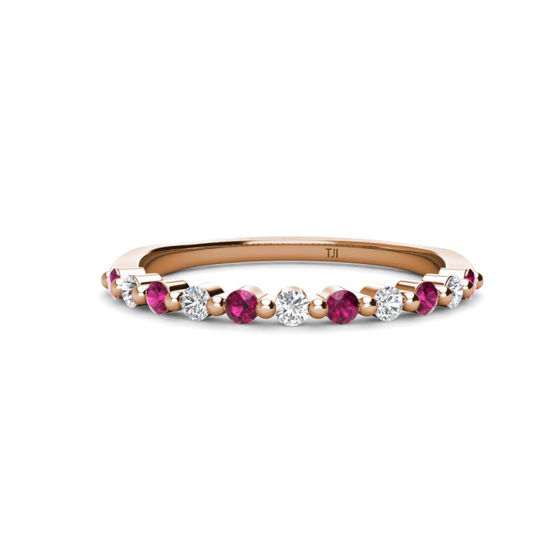 Venice 2.00 mm Round Rhodolite Garnet and Diamond 11 Stone Wedding Band 