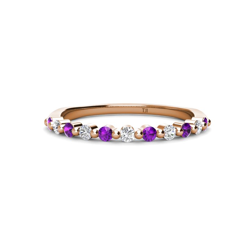 Venice 2.00 mm Round Amethyst and Diamond 11 Stone Wedding Band 