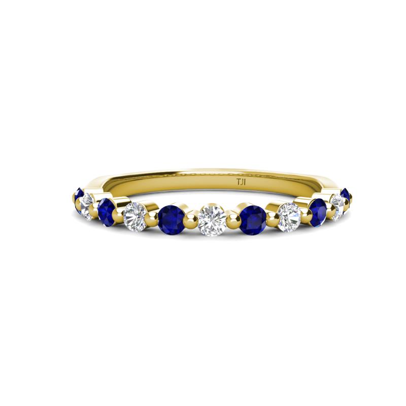 Venice 2.50 mm Round Blue Sapphire and Diamond 11 Stone Wedding Band 