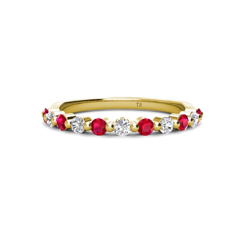 Venice 2.50 mm Round Ruby and Diamond 11 Stone Wedding Band 