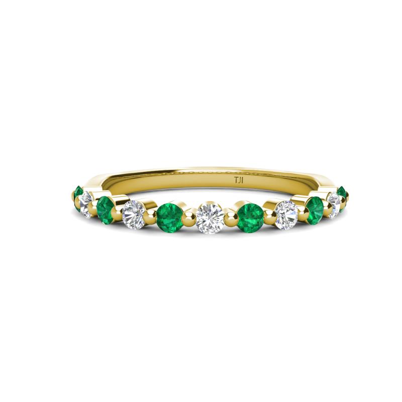 Venice 2.50 mm Round Emerald and Diamond 11 Stone Wedding Band 