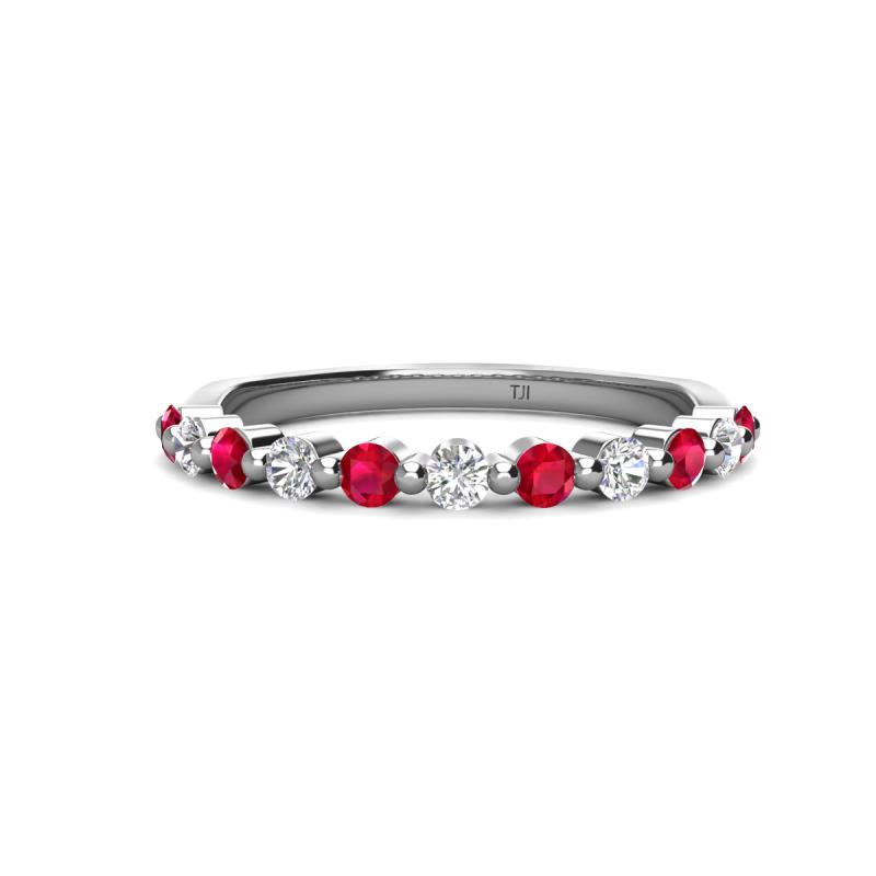 Venice 2.50 mm Round Ruby and Diamond 11 Stone Wedding Band 