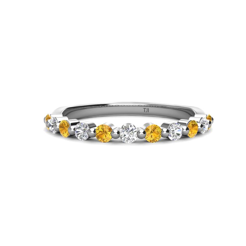 Venice 2.50 mm Round Citrine and Diamond 11 Stone Wedding Band 