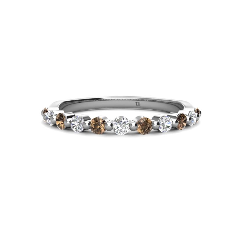 Venice 2.50 mm Round Smoky Quartz and Diamond 11 Stone Wedding Band 