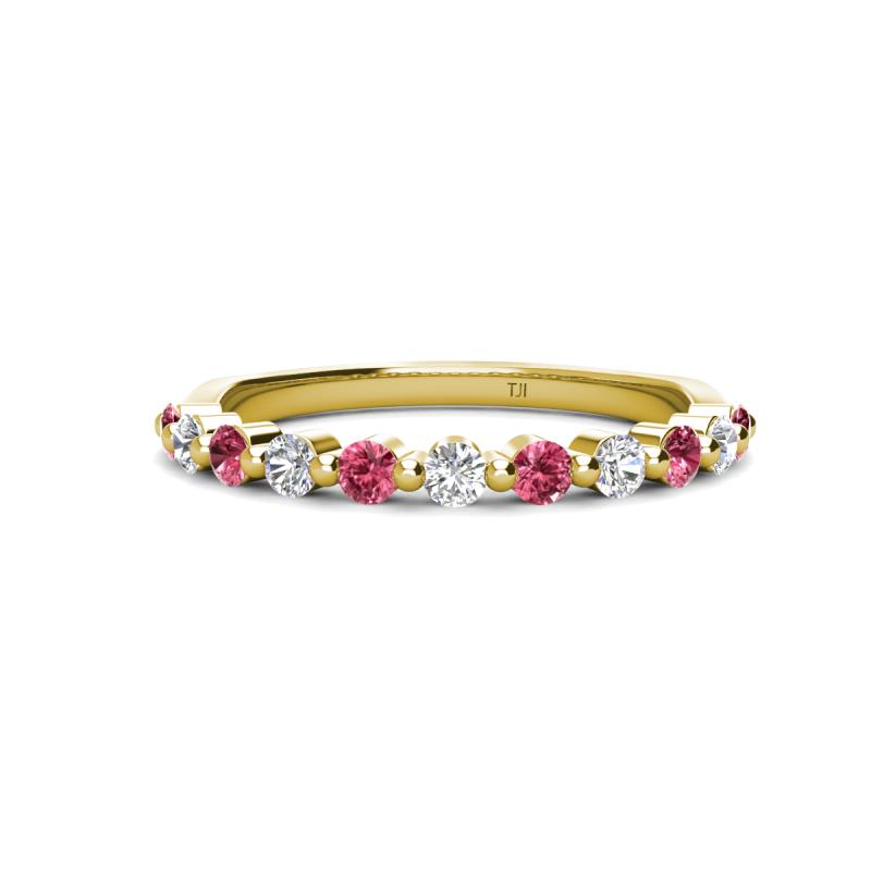 Venice 2.50 mm Round Pink Tourmaline and Diamond 11 Stone Wedding Band 