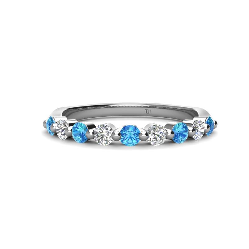 Venice 2.70 mm Round Blue Topaz and Diamond 9 Stone Wedding Band 