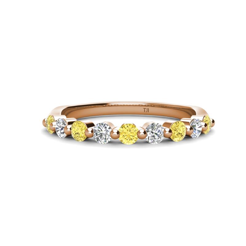 Venice 2.70 mm Round Yellow Sapphire and Diamond 9 Stone Wedding Band 