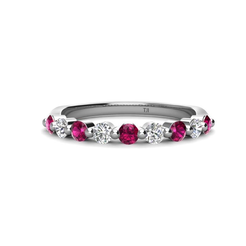 Venice 2.70 mm Round Rhodolite Garnet and Diamond 9 Stone Wedding Band 
