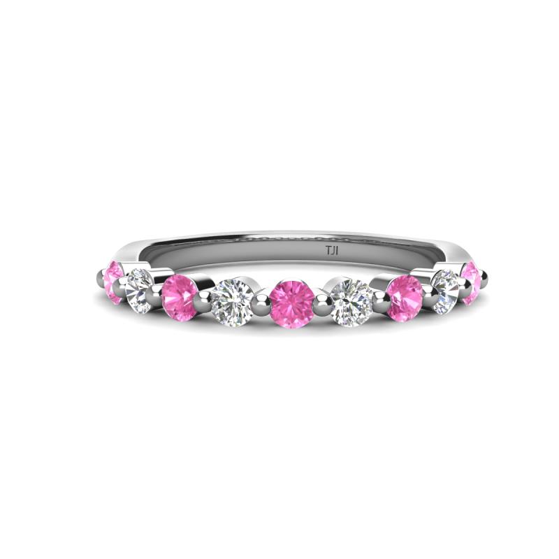 Venice 2.70 mm Round Pink Sapphire and Diamond 9 Stone Wedding Band 