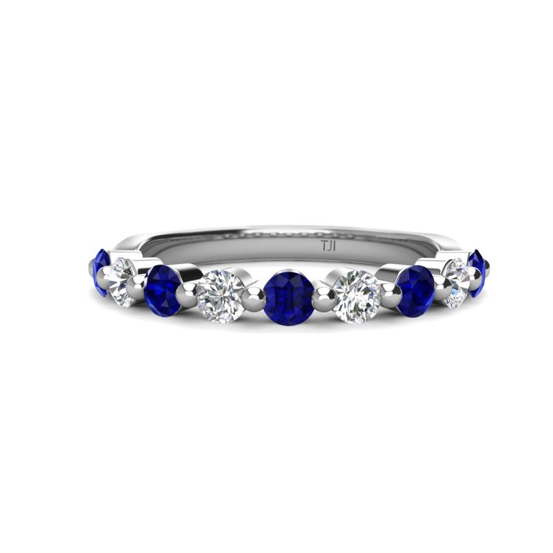 Venice 3.00 mm Round Blue Sapphire and Diamond 9 Stone Wedding Band 