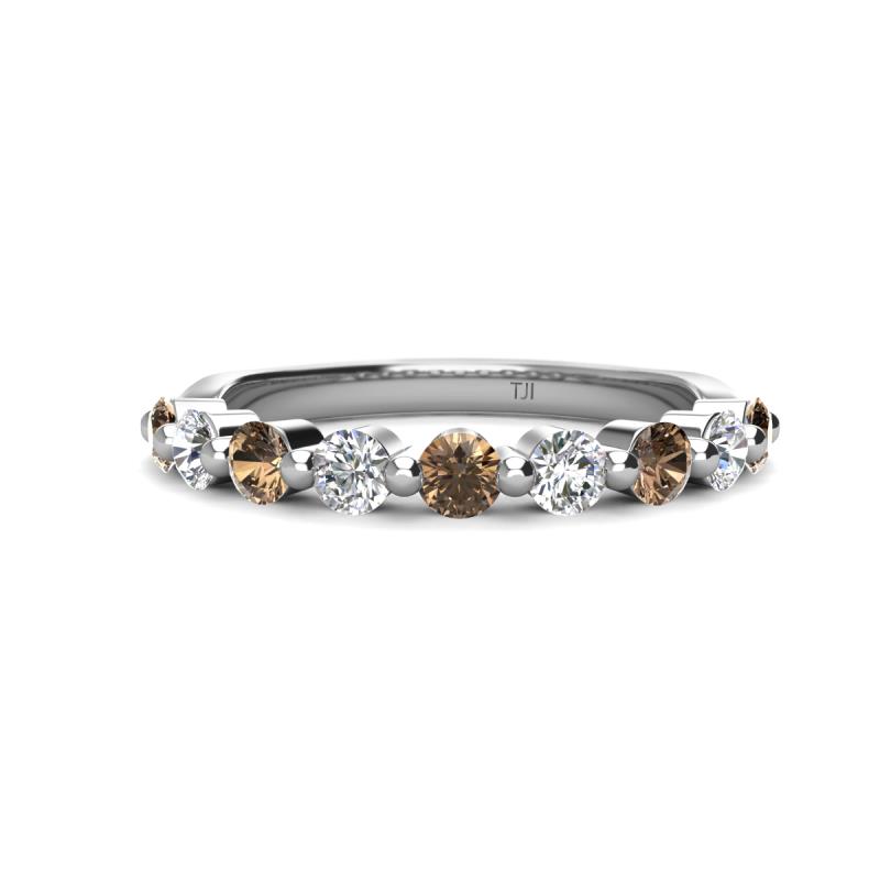 Venice 3.00 mm Round Smoky Quartz and Diamond 9 Stone Wedding Band 