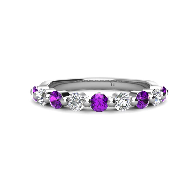 Venice 3.00 mm Round Amethyst and Diamond 9 Stone Wedding Band 
