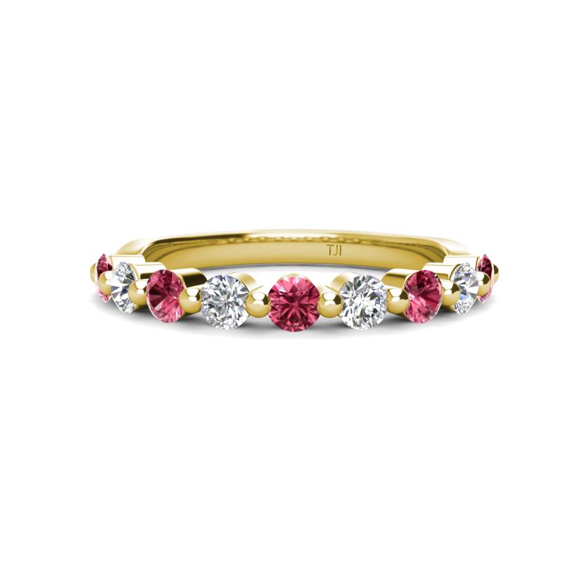 Venice 3.00 mm Round Pink Tourmaline and Diamond 9 Stone Wedding Band 